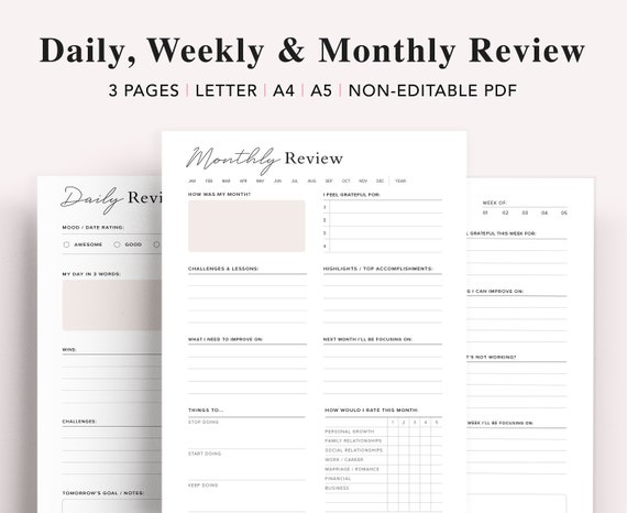 Daily Reflections, Weekly Reflection Journal, Monthly Review