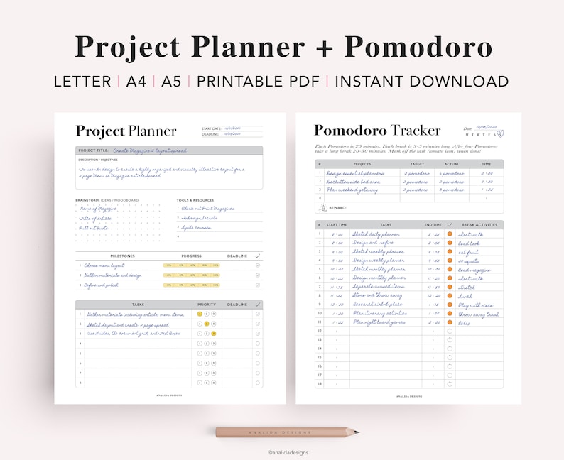 Daily Pomodoro Planner Printable, Project Planner, Productivity Planner, Business Planner, Day Planner, PDF Instant Download, A5 image 2