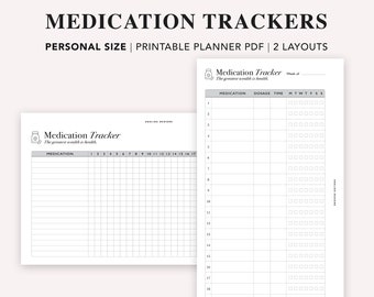 PERSONAL Medication Chart, Printable Medication Tracker, Medical Planner, Monthly Weekly Pill Tracker, Tablet Reminder, Personal Size Insert