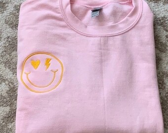 Lightning Bolt Smiley Face Crewneck Sweatshirt Hot Pink - Etsy