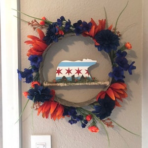 Chicago Flagge Bär Kranz mit Orange und Navy Florals
