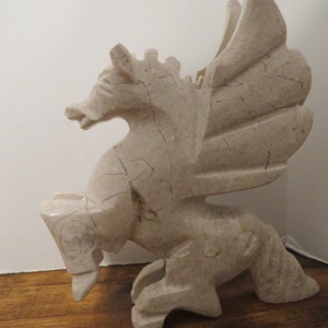 Hand-Carved Natural Stone Pegasus figurine - 6"