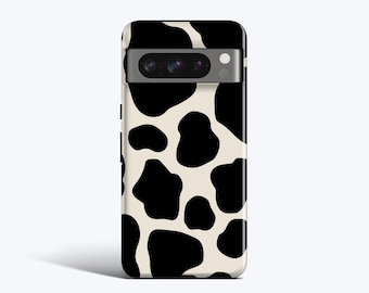 COW PRINT Phone Case | Beige and Black Animal Print Style, For Pixel 9 Pro XL, 9, 8a, 8 Pro, 7 Pro, 7a, 6 Pro, 6a, More Models
