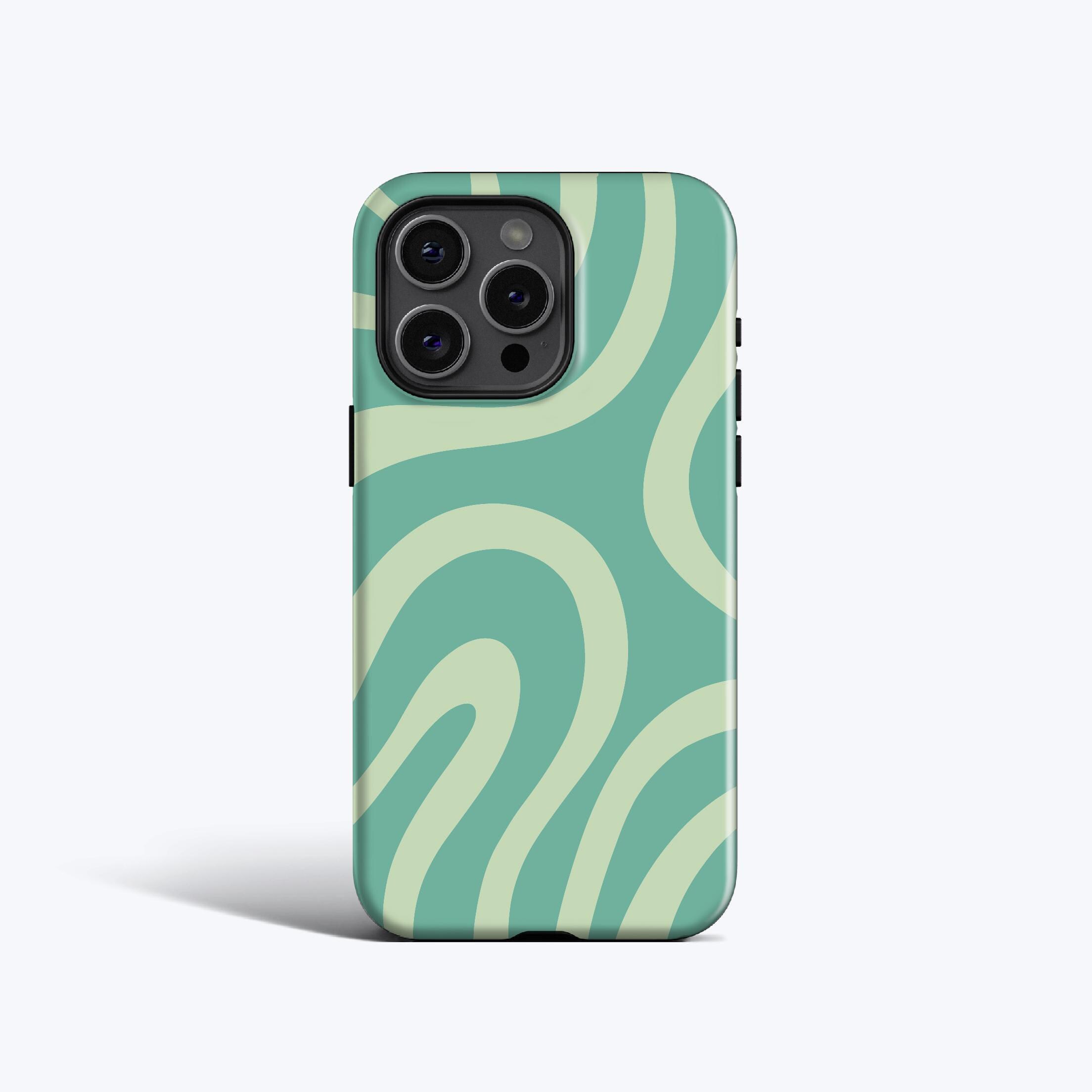 MINTY ORGANIC Lines Phone Case | Y2K Abstract in Green, For iPhone 16 Pro Max, 16e, 15 Plus, 14 Pro, 13 mini, 12, 11, MagSafe Option