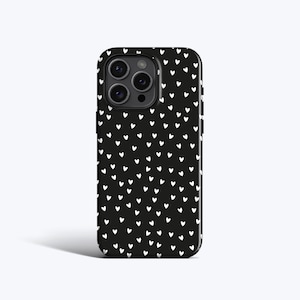 SMALL WHITE HEARTS Phone Case | For iPhone 15 Case, iPhone 12 Case, iPhone 11 Case, iPhone xr Case, More Models, Black Heart Pattern