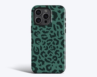 GREEN LEOPARD PRINT Case | For iPhone 16 Pro Max Case, iPhone 15 Case, iPhone 14 Pro Case, MagSafe, Animal Print, Stylish
