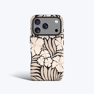 Beige Floral Phone Case - For iPhone 17, 16, 15 Pro Max, 14 Pro, 13, 12, 11, MagSafe