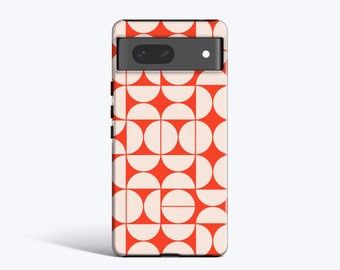 RED BAUHAUS Case | For Pixel 8 Case, Pixel 7 Case, Pixel 6 Pro Case, Pixel 5 Case, All Models, Classic Pattern, Stylish, Cream,