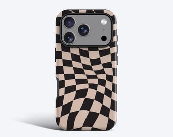 Wavy Check Black Phone Case - For iPhone 17 Pro, 17 Air, 16e, 15 Pro, 14 Plus, 13, 12, 11 - MagSafe