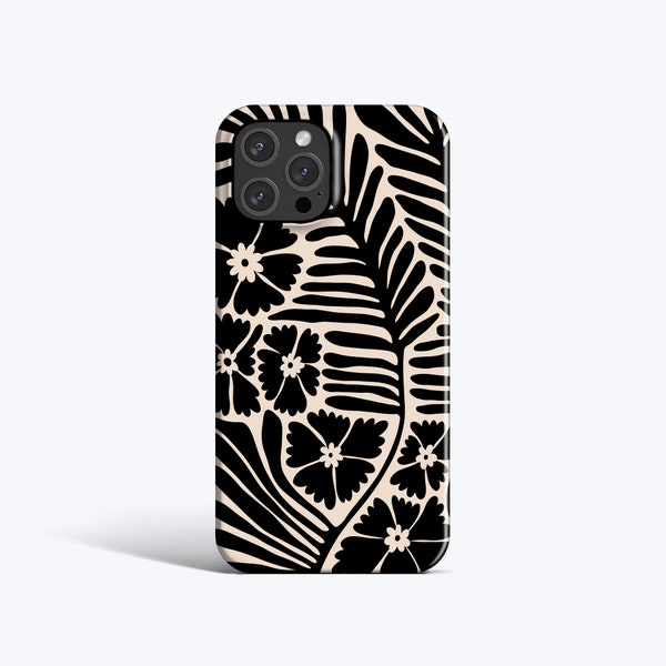 BLACK BLOOM Case | For iPhone 15 Pro Max Case, iPhone 14 Case, iPhone 13 Case, iPhone 12 Case, All Models, Minimal, Matisse, Flowers, Leaves