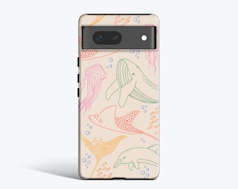 COLOURED SEA LIFE Case | For Pixel 8 Case, Pixel 7 Case, Pixel 6 Pro Case, Pixel 5 Case, Pixel 3 Case, All Models, Whales, Dolphin, Fish