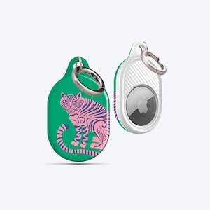 PINK BENGAL TIGER AirTag Handyhülle | Für Ihre Schlüssel, Taschen, Handtaschen, Kinderrucksäcke, Haustier-Halsbänder und mehr, AirTag-Halter, AirTag-Schlüsselanhänger, Grün