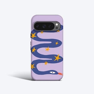 Handyhülle mit lila Stern und Schlange – für Pixel 10, 9, 8, 7, 6 (magnetische Option)