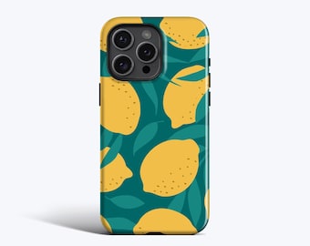 Funda para teléfono con estampado de limones - Diseño moderno de frutas / Para iPhone 17 Pro, 16, 15 Pro Max, 12, 11, XR y más modelos - Opción MagSafe