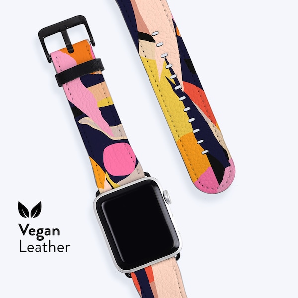 Correa de reloj ABSTRACT HAVANA - Para Apple Series 1, 2, 3, 4, 5, 6, 7, 8, 9, 10, 11 Correa de cuero vegano