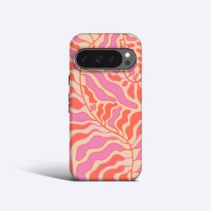 ABSTRACT LEAVES Pink Phone Case | For Pixel 9 Pro xl, 9, 8a, 8 Pro, 7 Pro, 7a, 6 Pro, 6a - Pink, Coral, Organic Plant