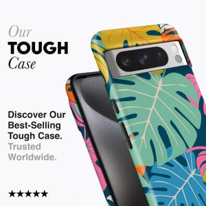 BRIGHT PALMS Phone Case, For Pixel 9 Pro Case, Pixel 8a Case, Pixel 7 Case, Pixel 6 Case, Pixel 5 Case, Large Tropical Leaves, Colourful image 2