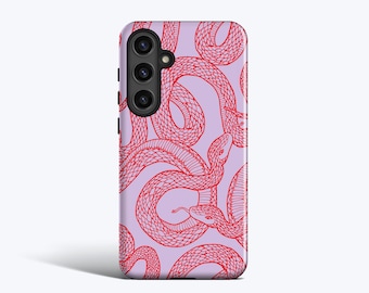 SCARLET SNAKES - For Galaxy S25 Ultra Case, Galaxy S24 feCase, Galaxy S23 Case,  Galaxy S22 Case,  Snake Pattern, Purple, red