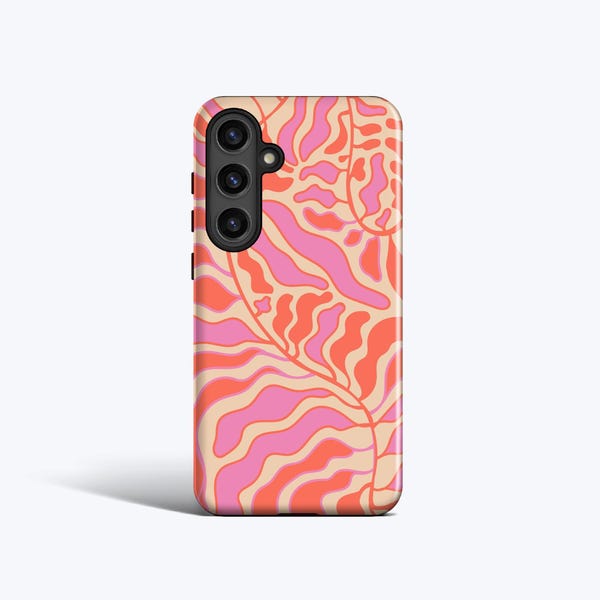 Etui z motywem różowych abstrakcyjnych liści – do Galaxy S26, S25, S24, S23, S22, S21, S20, magnetyczne
