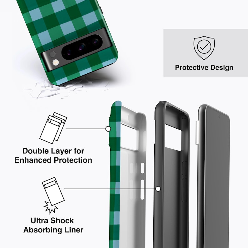 Rich Green Gingham Phone Case - For all Pixel Models, Magnetic Option image 3