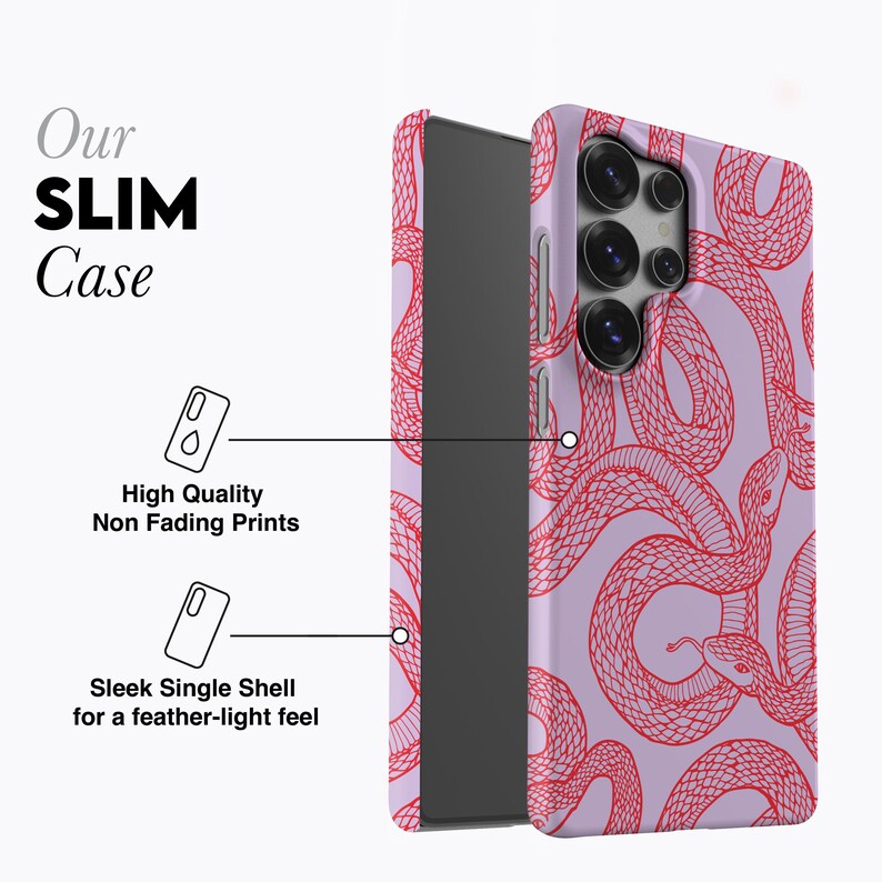 SCARLET SNAKES - For Galaxy S25 Ultra Case, Galaxy S24 feCase, Galaxy S23 Case, Galaxy S22 Case, Snake Pattern, Purple, red image 5