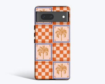 ORANGE CHECKERED PALMS Case | For Pixel 8 Pro Case, Pixel 7 Case Pixel 6 Case, Pixel 5 Case, More Models, Tropical, Summer, Palm Trees