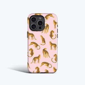 PASTEL PINK Leopards Phone Case | For iPhone 16e, 16 Pro, 15 Plus, 14 Pro Max, 13, 12 Mini, 11, MagSafe Option, Leopard Pattern