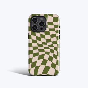 WAVY CHECK OLIVE Phone Case | Olive Checkered Pattern, Covers for iPhone 16, 16e, 15, 14, 13, 12, 11, MagSafe Option