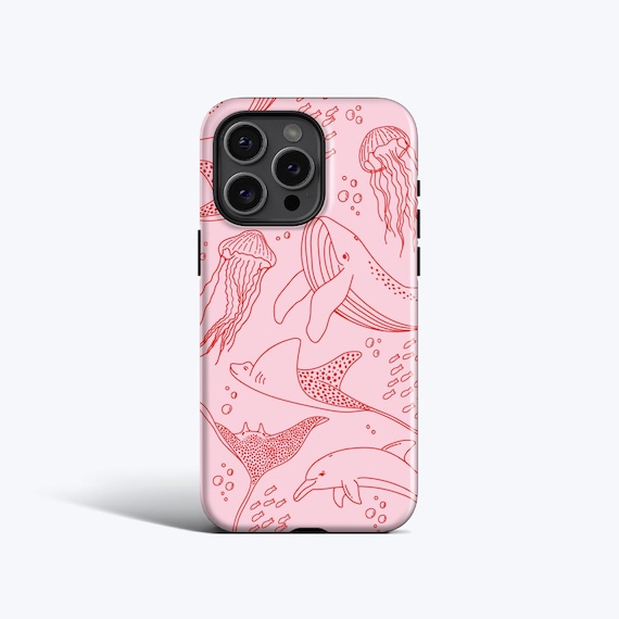 Pink Sea Life Phone Case, for iPhone 17, 16, 15, 14, 13, 12