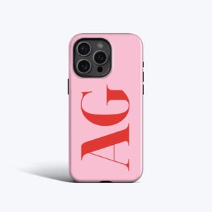 INITIALEN GEPERSONALISEERD telefoonhoesje | Rozerood monogram-hoesje, voor iPhone 16 Pro Max, 16e, 15 Plus, 14 Pro, 13, 12 Mini, 11, MagSafe-optie