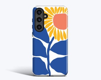 Blue Sunflower Phone Case - For Galaxy S26, S25, S24, S23, S22, S21, S20, Magnetic