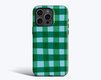 Rich Green Gingham Phone Case - For iPhone 17, 16 Pro Max, 16e, 15 Plus, 14 Pro, 13 Mini, 12, 11 - MagSafe