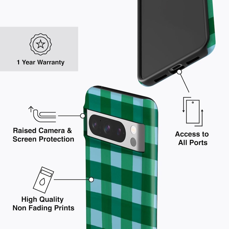 Rich Green Gingham Phone Case - For all Pixel Models, Magnetic Option image 4