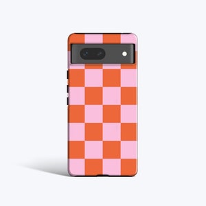 CHUNKY CHECK Orange Pink | For Pixel 8 Case, Pixel 6 Case, Pixel 7 Case, Pixel 5 Case, More Models, Checkered print, Y2K inspired