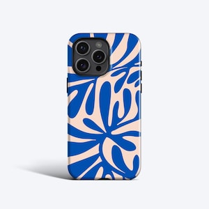 BOTANICAL BLUE Phone Case | Wavy Leafy Plant Print, For iPhone 16 Pro Max, 16e, 15 Plus, 14 Pro, 13 mini, 12, 11, MagSafe Option