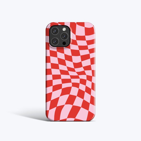 WAVY CHECK RED Case | For iPhone 15 Pro Max Case, iPhone 12 Case, iPhone 11 Case, More Models Available, Checkered Pattern, Red and Pink