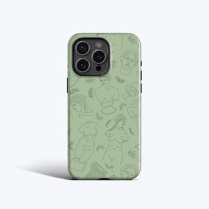 ANCIENT GREEK Olive Phone Case | Boho Mythology Line Art, For iPhone 16, 16e, 15, 14, 13, 12, 11, MagSafe Option