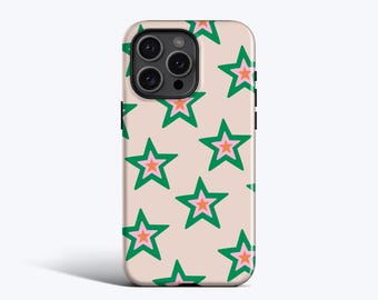 GREEN STARS Phone Case | Funky Star Pattern in Green, Covers for iPhone 16, 16e, 15, 14, 13, 12, 11, Galaxy, Pixel, MagSafe Option