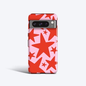 RED WONKY STARS Hülle | Für Pixel 8a Case, Pixel 7a Case, Pixel 6 Pro Case, Pixel 6a Case, Weitere Modelle, Y2K, Red and Pink Case