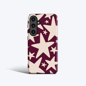 Étui WONKY STARS BORDEAUX | Pour Galaxy S25 Ultra, S24 Plus, S23 fe, S22, S21, S20 fe, autres modèles, bordeaux, crème