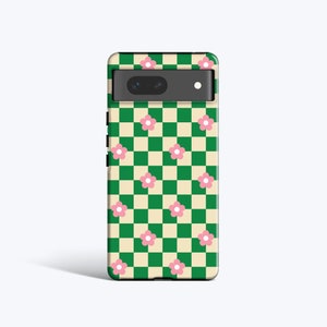 CHECK AND FLOWERS Case | For Pixel 8 Pro Case, Pixel 7 Case, Pixel 4 xl Case, More Models, Checkered Pattern, Retro