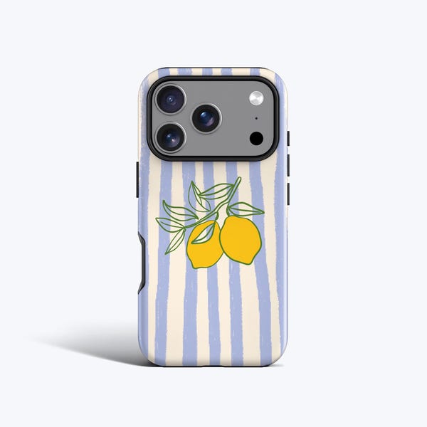 Lemons Stripes Phone Case – Protective Polycarbonate (MagSafe Option)