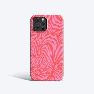 FUNKY ANIMAL PRINT Case | For iPhone 15 Pro Max Case, iPhone 14 Case, iPhone 13 Pro Case, All Models, Abstract Lines, Tiger stripes, Pink image 1