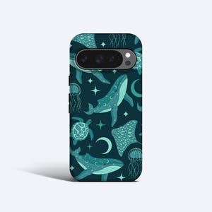 Celestial Sea Life Teal Case - For Pixel 10, 9, 8, 7, 6 Magnetic Option