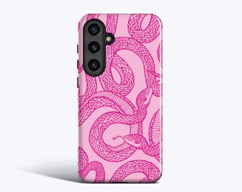 PINK SNAKES Phone Case, Galaxy S25 Ultra, S24 fe, S23 fe, S22 Plus, S21, S20, More Models, Snake Pattern, Animal Print