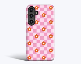 KARO UND BLUMEN Hülle, Für Galaxy S24 Hülle, Galaxy S23 Hülle, Galaxy S22 Hülle, Galaxy S21 Hülle, Weitere Modelle Retro, Kariert