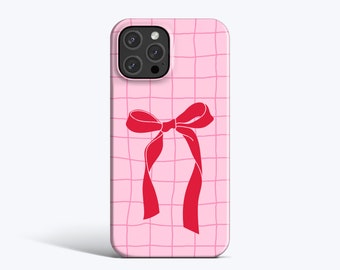 DEEP PINK BOW | For iPhone 15 Pro Case, iPhone 12 Pro Case, iPhone 11 Case, iPhone 14 Case, All Models Available, Pink Checkered lines