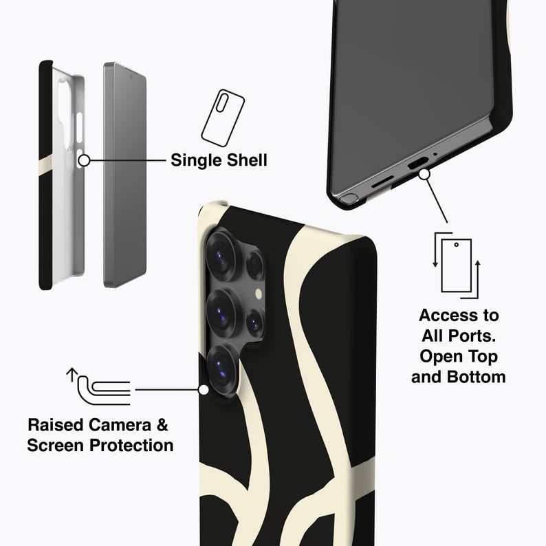 Boho Lines Black Phone Case - For Galaxy S26, S25, S24, S23, S22, S21, S20 Series, Magnetic 画像 6