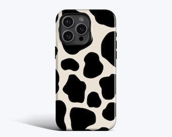 COW PRINT Phone Case Beige and Black Modern Cow Pattern, For iPhone 16,  16e, 15, 14, 13, 12, 11, MagSafe Option