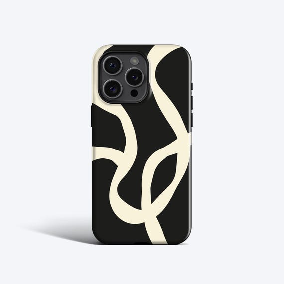 BOHO LINES BLACK Phone Case For iPhone 16 Pro Case, iPhone 15 Case, iPhone 14 Pro Max Case, iPhone 12 Case, MagSafe, Abstract Lines, Matisse